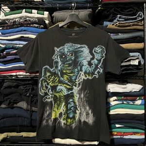 Hanes Iron Maiden Black Tee with Blue and Green Monster Design